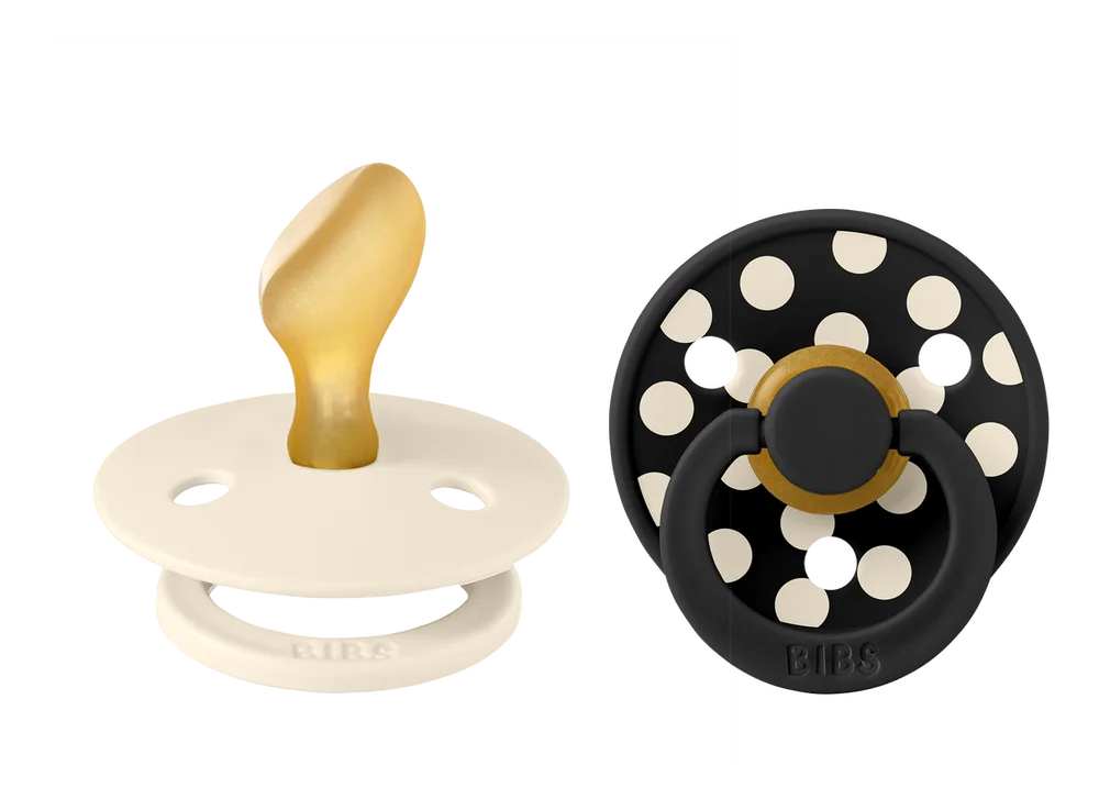 BIBS Pacifier Studio Colour Anatomical Latex Polka Str. 2 Ivory/Black - 2 stk. v:7525837