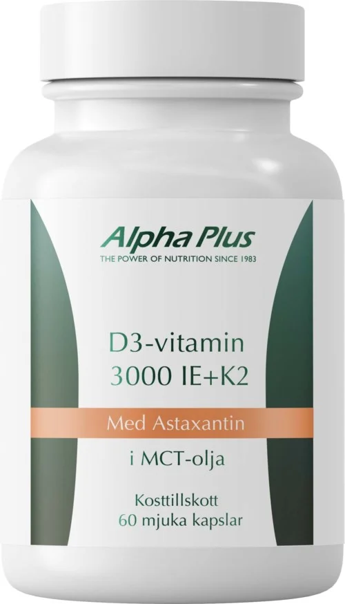 Alpha Plus D3-vitamin 3000 IE + K2 60 stk v:9228190