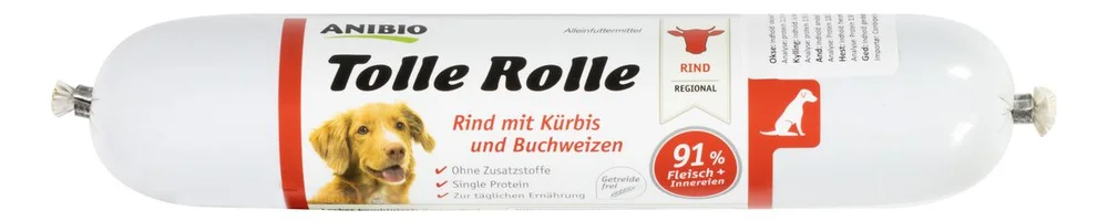 Anibio Tolle Rolle Okse, pølse for oppskjøring, 91% kjøtt – 400g. v:7812126