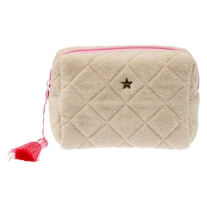 DARK Terry Quilted Make-Up Pouch Small Sand & Bubblegum Pink v:9699906