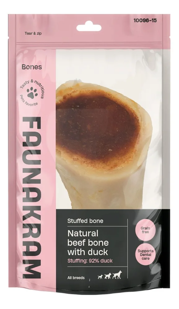 Faunakram Natural Beef bone stuffed with 92% Duck Liver – 200 g. v:9462050 Faunakram Natural Beef bone stuffed with 92% Duck Liver – 200 g. v:9462050