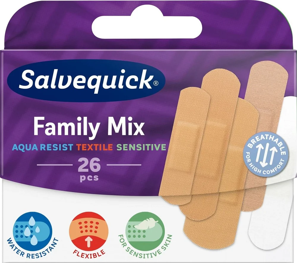 Salvequick Family Mix Plaster – 26 stk v:1233172 Salvequick Family Mix Plaster – 26 stk v:1233172