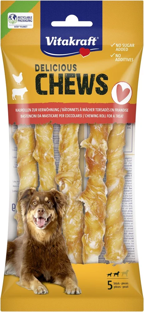 Vitakraft Deli Chews tyggestenger med kylling, M – 5 stk. v:3441926 Vitakraft Deli Chews tyggestenger med kylling, M – 5 stk. v:3441926