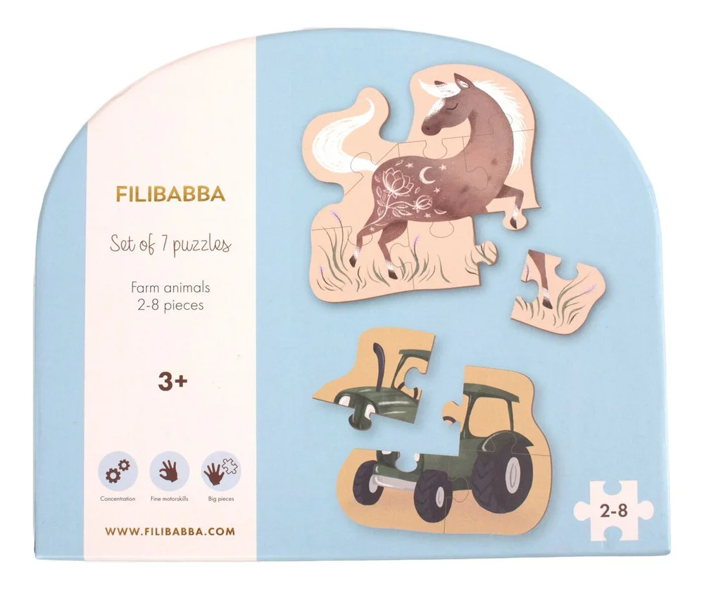 Filibabba Sett med 7 puslespill – Bondegårdsdyr – 1 stk. v:2746478