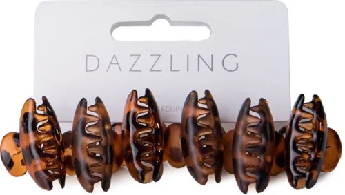 Dazzling Hår 6-pack clips med klämmor bruna v:9205501