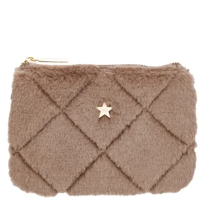 DARK Faux Fur Quilted Mini Pouch Warm Taupe v:8136768 DARK Faux Fur Quilted Mini Pouch Warm Taupe v:8136768