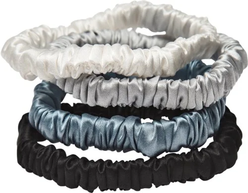 Lenoites Mulberry Silk Skinny Scrunchies Light Grey, Blue v:1560542 Lenoites Mulberry Silk Skinny Scrunchies Light Grey, Blue v:1560542