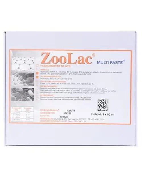 Zoolac Multi Paste tilskuddsfôr til dyr 4×60 ml v:9410455 Zoolac Multi Paste tilskuddsfôr til dyr 4×60 ml v:9410455