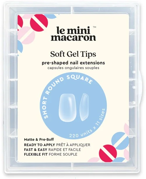 Le Mini Macaron Le Gel Soft Gel Tips Short Round Square, Matte & Per Buff Effect Small v:4830496