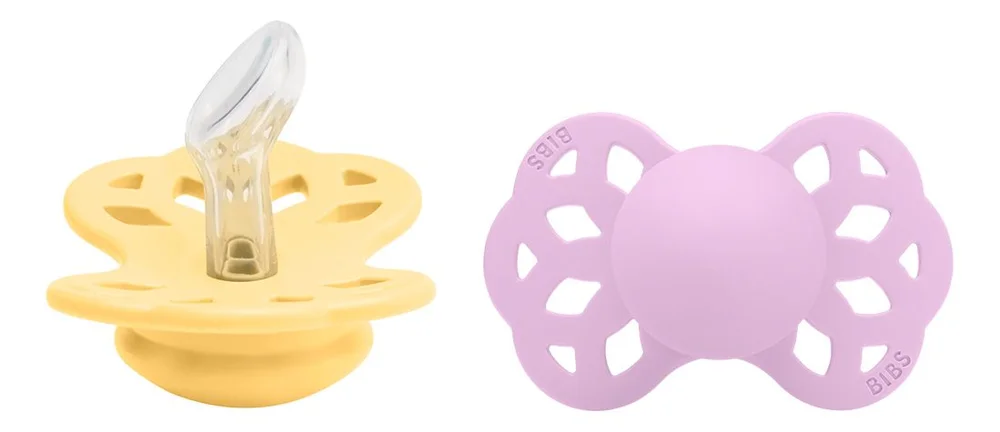 BIBS Infinity Anatomisk Silicone Pale Butter/Violet Sky 2 pak – flere størrelser v:7107717