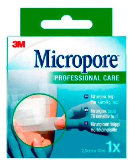 Micropore 3M kirurgisk tape 2,5 cm x 10 m – hvit v:9121190 Micropore 3M kirurgisk tape 2,5 cm x 10 m – hvit v:9121190