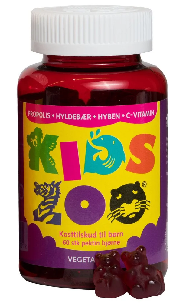 Kids Zoo propolis m/hyllebær, nyper + c-vit vegetabilsk - 60 stk v:5145878