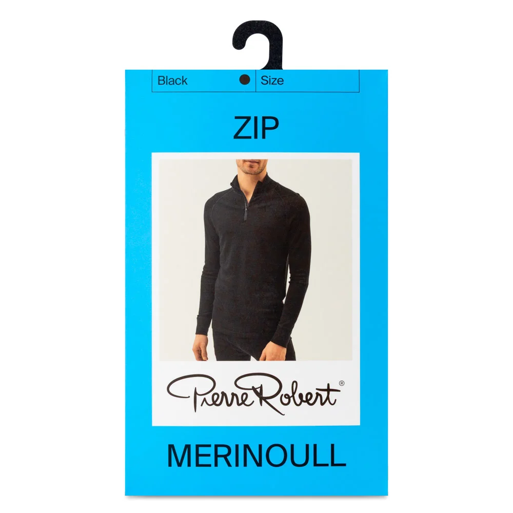 Pierre Robert Wool Long Sleeve Zip Men Jet Black v:8280910