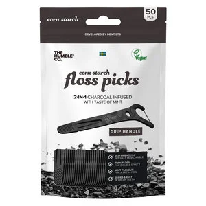 The Humble Co Dental Floss Picks Charcoal Grip Handle 50pcs v:5899666