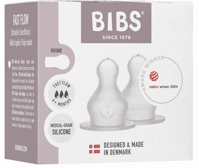 BIBS Baby Bottle Nipple Round Silicone Fast Flow 2 stk v:3783034 BIBS Baby Bottle Nipple Round Silicone Fast Flow 2 stk v:3783034